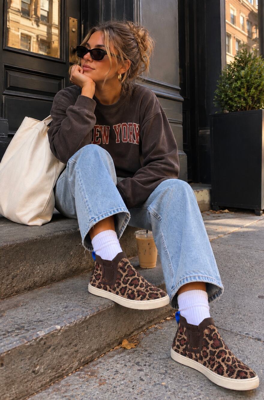 Rothy’s Leopard Knit High Top Slip-On Sneakers Women’s 6.5